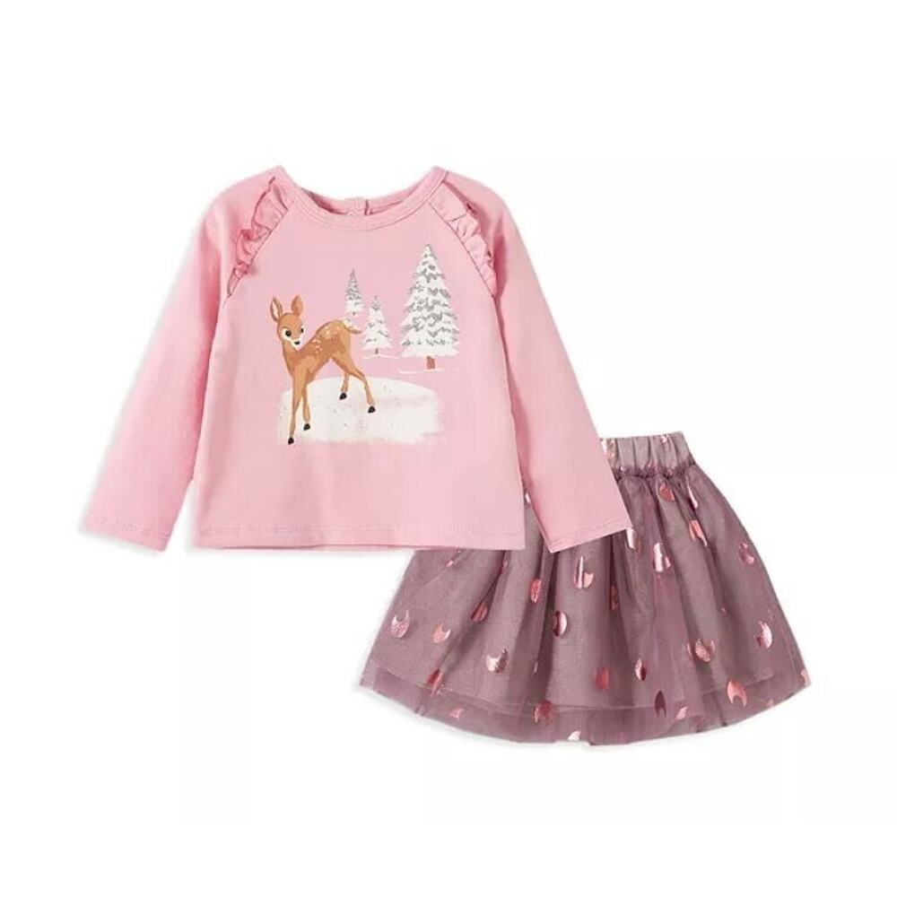 Peek Girls Winter Foiled Shirt Mesh Skirt Set in Pink‎ Multi 3-6 Months MSRP $56